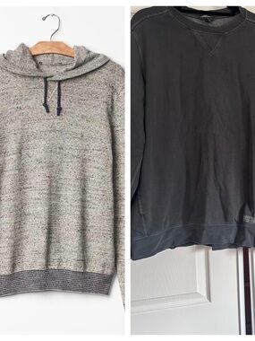 Eddie Bauer Vintage Wash Charcoal Crewneck & Gap Marled Hoodie Heather Grey